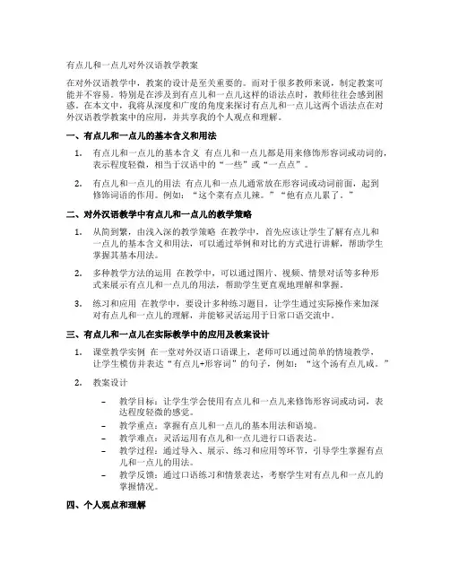 有点儿和一点儿对外汉语教学教案