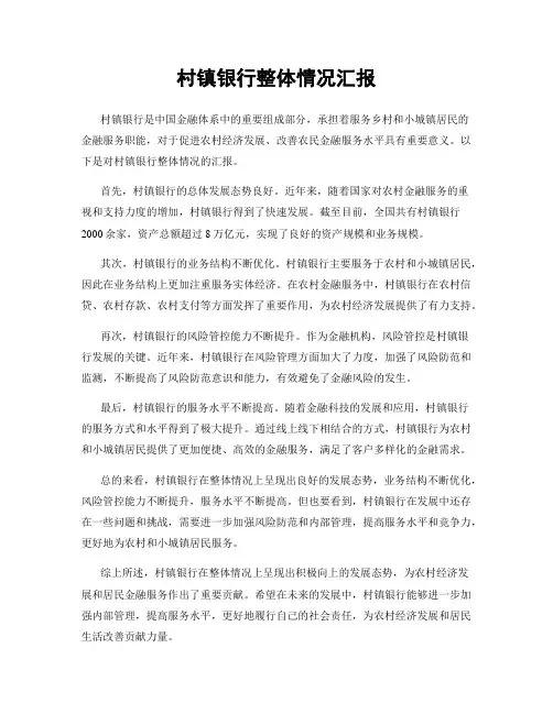 村镇银行整体情况汇报