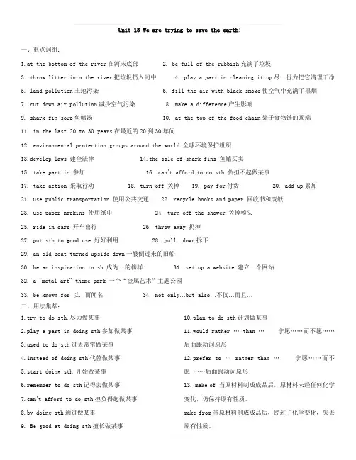 新版九年级下册unit13We-are-trying-to-save-the-earth!重点