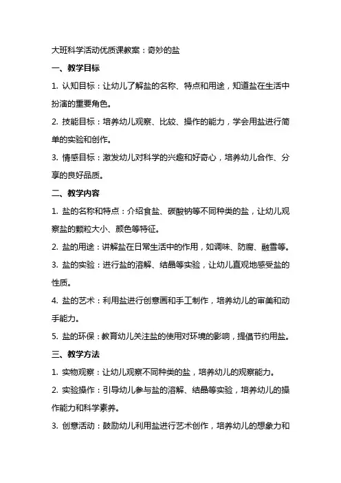 大班科学活动课教案：奇妙的盐