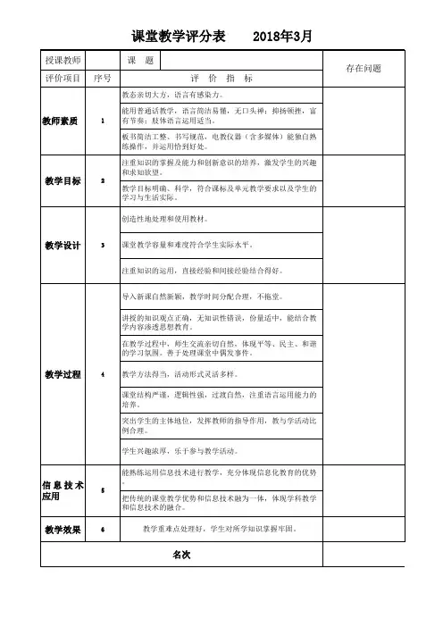 优质课比赛评分表