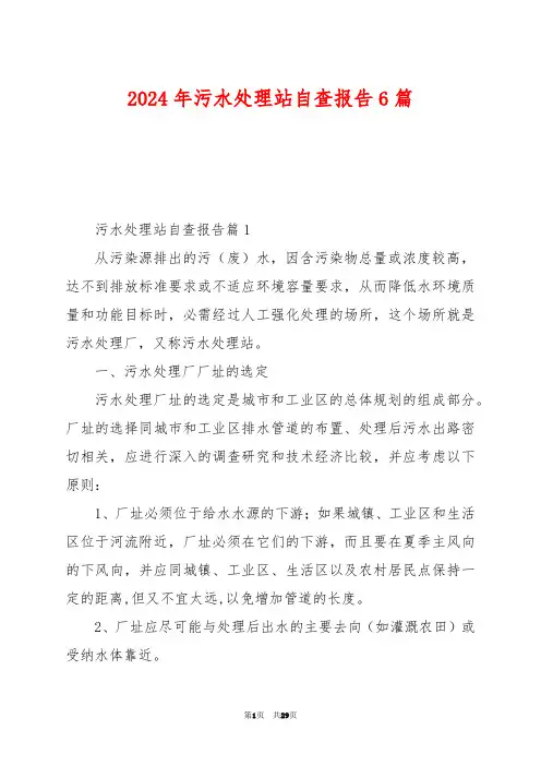 2024年污水处理站自查报告6篇