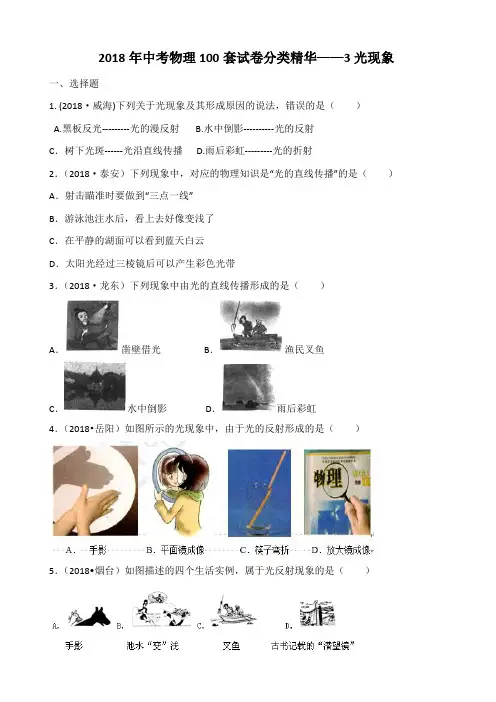 2018年中考物理100套试卷分类精华——3光现象