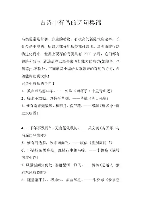 古诗中有鸟的诗句集锦