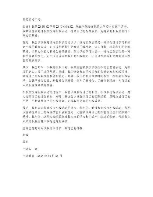 大学校内实践申请书模板