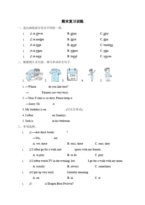五年级下册英语试题—期末复习训练3(含答案)人教pep