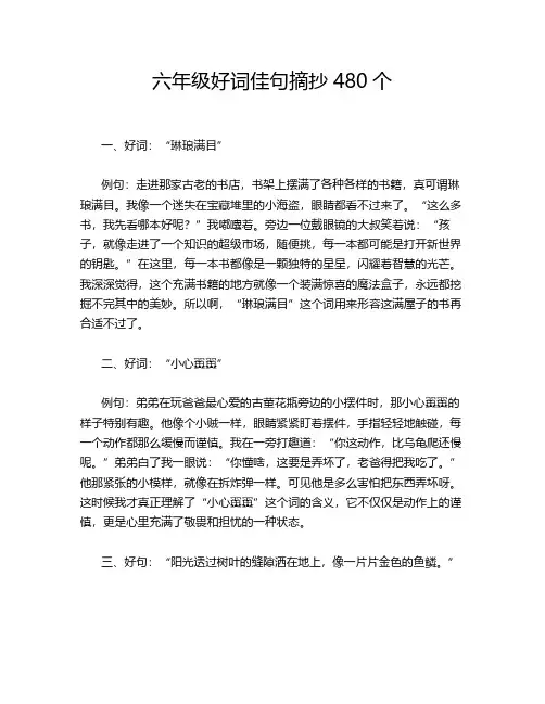 六年级好词佳句摘抄480个
