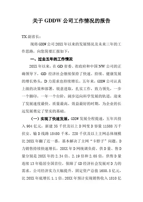 大型国企向省政府领导汇报公司五年来工作情况-经典参考版