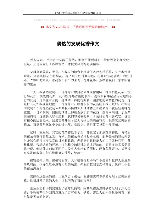 2019年偶然的发现优秀作文-精选word文档 (2页)