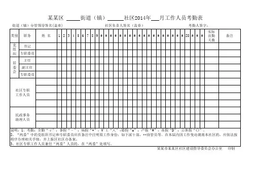 社区工作人员考勤表