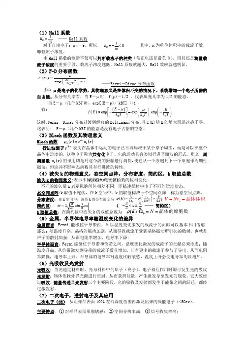 固体物理学重要知识点