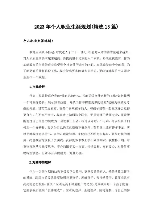 2023年个人职业生涯规划(精选15篇)