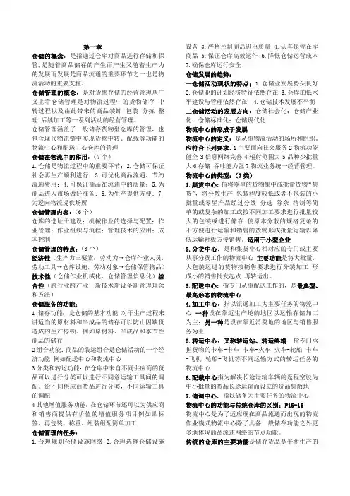 自考仓储管理一二复习重点笔记
