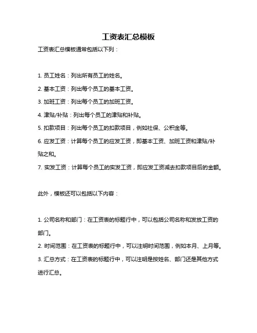 工资表汇总模板