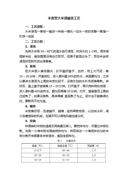 米香型大米酒酿造工艺