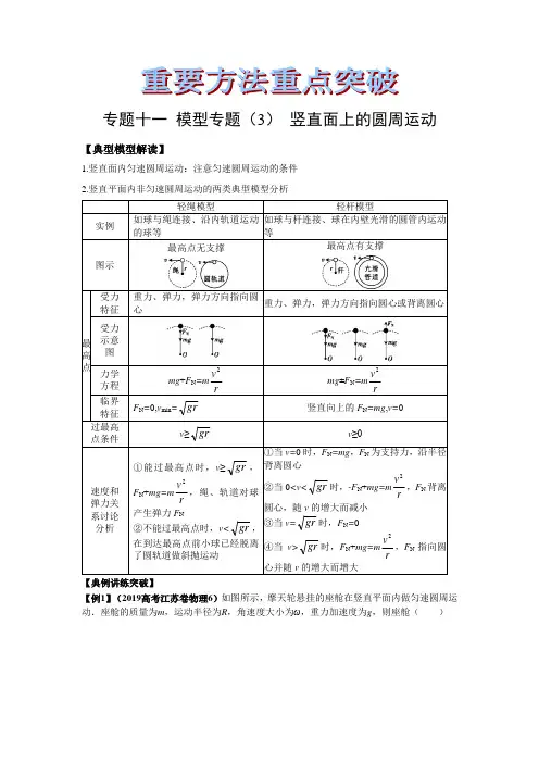 高中物理重要方法典型模型突破11-模型专题(3) -竖直平面内圆周运动 (解析版)