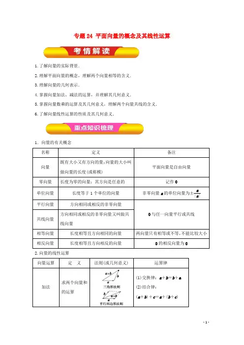 2018年高考数学一轮复习专题24平面向量的概念及其线性运算教学案文.