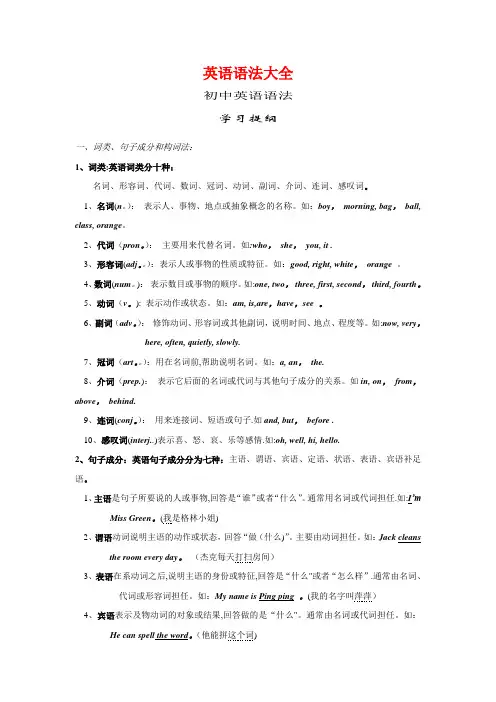 初中英语语法大全[知识点总结可打印]