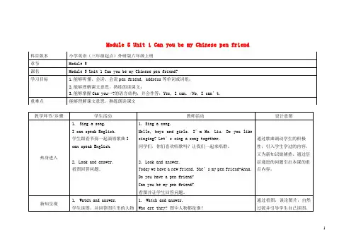 礼泉县二小六年级英语上册Module5Unit1CanyoubemyChinesepenfriend