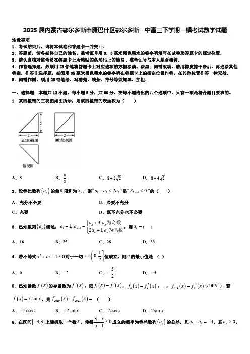 2025届内蒙古鄂尔多斯市康巴什区鄂尔多斯一中高三下学期一模考试数学试题含解析