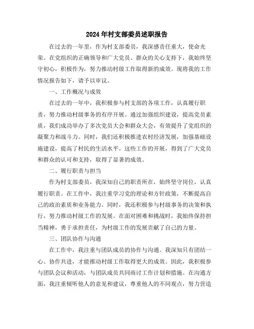 2024年村支部委员述职报告