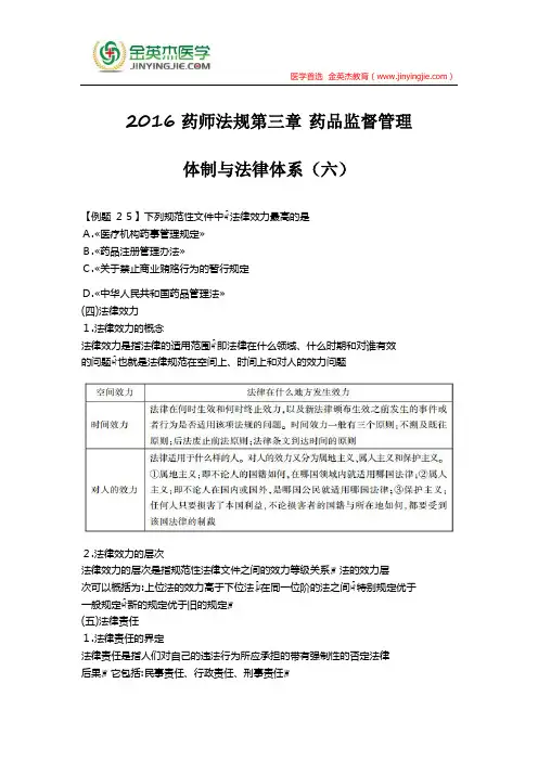 2016药师法规第三章 药品监督管理体制与法律体系(六)