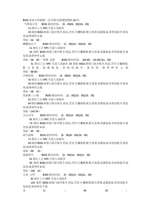 天龙八部2Boss全坐标