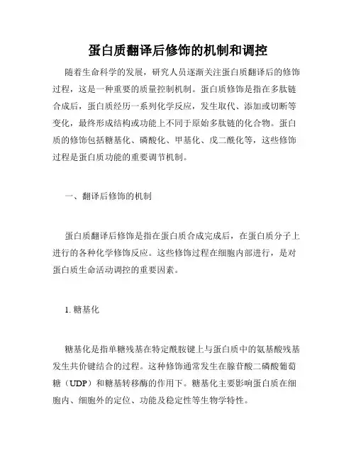 蛋白质翻译后修饰的机制和调控