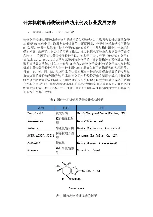 (完整版)计算机辅助药物设计成功案例及行业发展方向