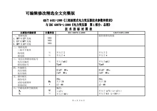 油浸式电力变压器国际标准和国家标准技术指标对照表精选全文完整版