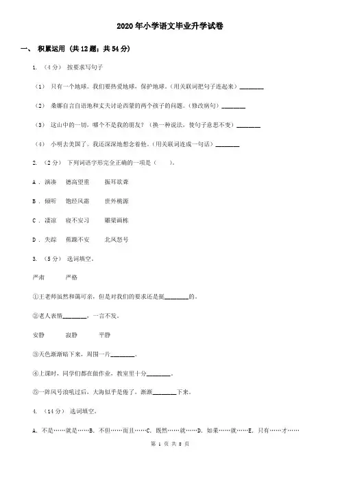 2020年小学语文毕业升学试卷