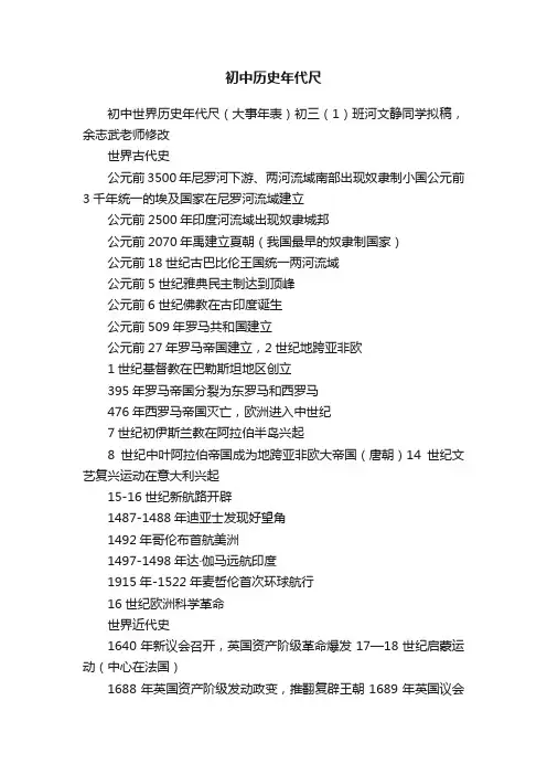 初中历史年代尺