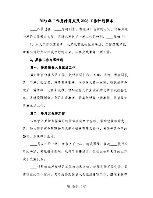 2023年工作总结范文及2023工作计划样本(二篇)
