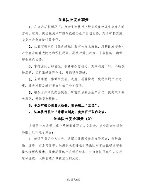 采掘队长安全职责（5篇）