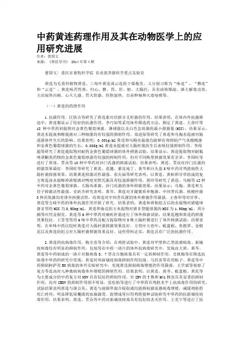 中药黄连药理作用及其在动物医学上的应用研究进展