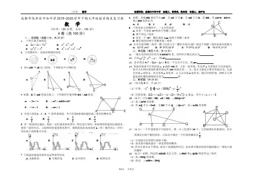 成都市高新区中和中学2019-2020学年下期七年级数学期末复习题