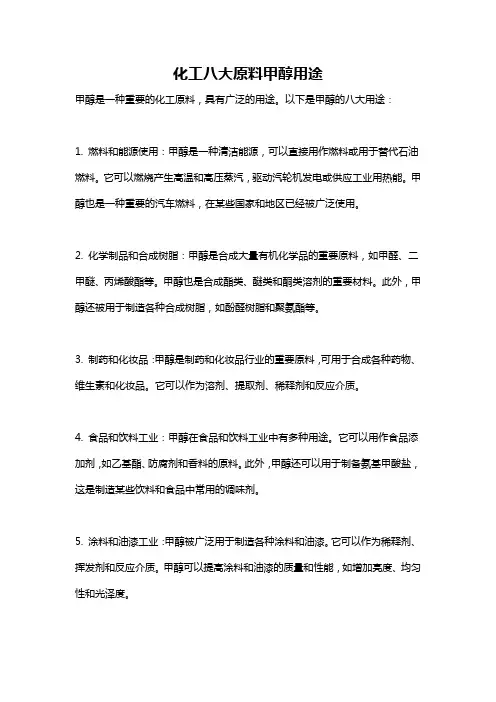 化工八大原料甲醇用途