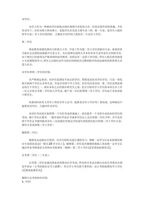 双学位、第二学位、辅修二学位、自考二学位介绍