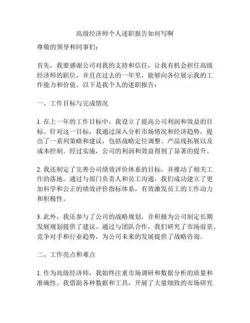 高级经济师个人述职报告如何写啊