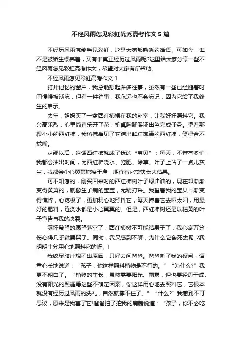 不经风雨怎见彩虹优秀高考作文5篇