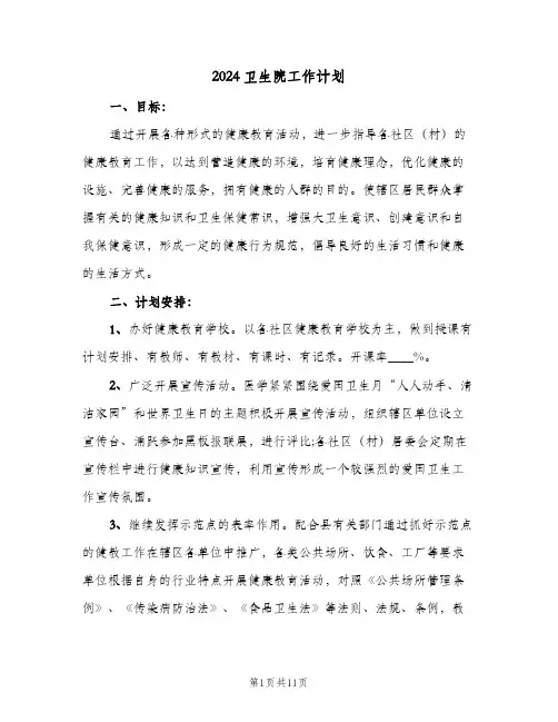 2024卫生院工作计划（4篇）