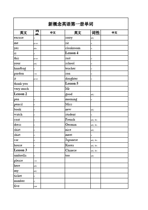 (完整版)新概念英语第一册单词表英译中