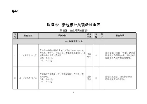 生活垃圾分类现场检查表