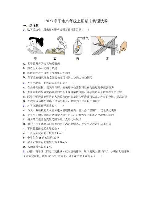 2023阜阳市八年级上册期末物理试卷