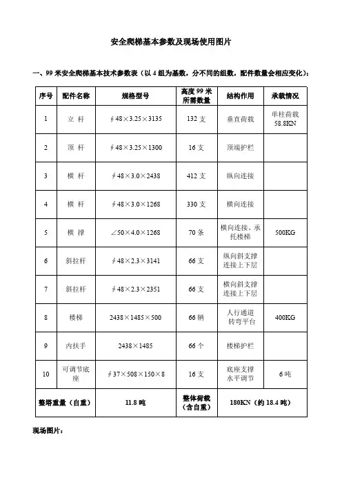 香蕉式安全爬梯基本技术参数说明