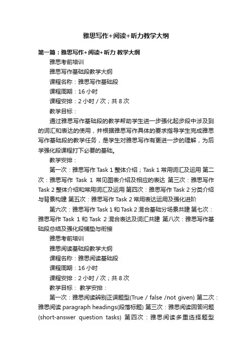 雅思写作+阅读+听力教学大纲