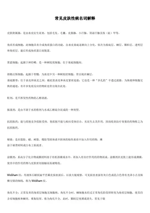 皮肤性病考试要点总结及常见皮肤病名词解释