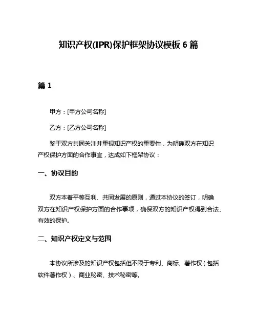知识产权(IPR)保护框架协议模板6篇