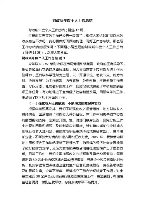 财政所年度个人工作总结
