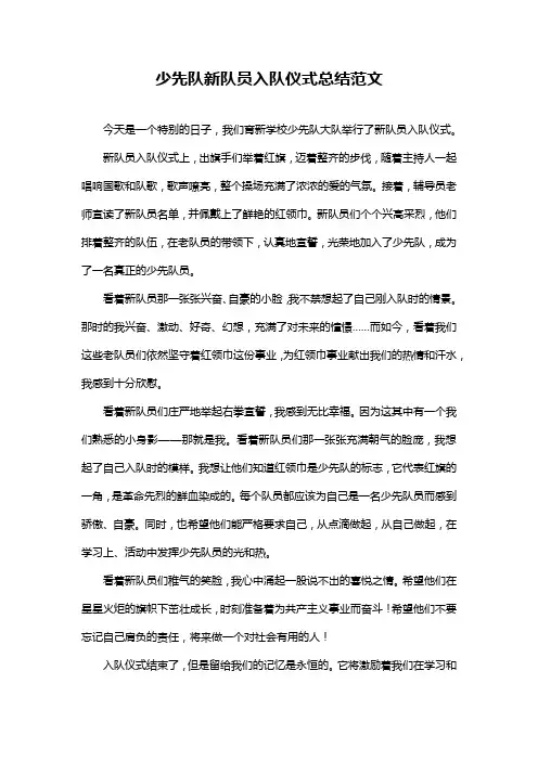 少先队新队员入队仪式总结范文